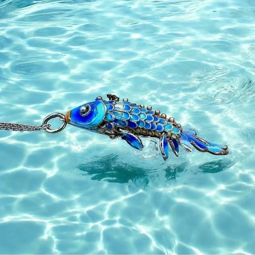 Vintage Sterling Silver & Enamel Koi Pendant / Charm - Picture 7 of 8